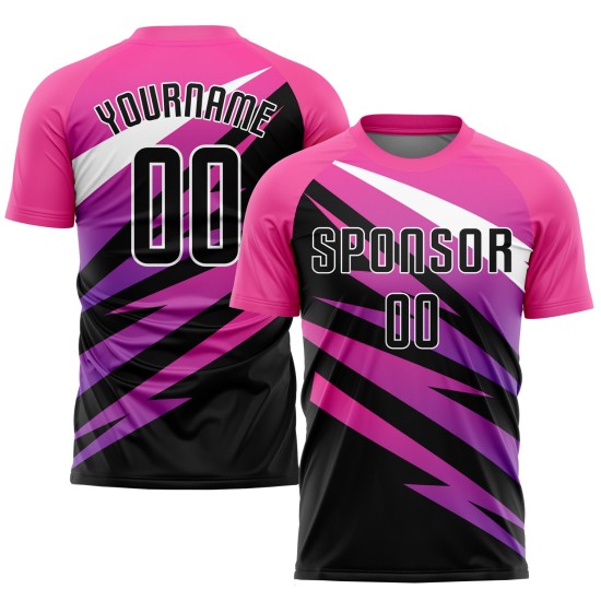 Custom Uniform Black-White Sublimation Pink Jersey Soccer