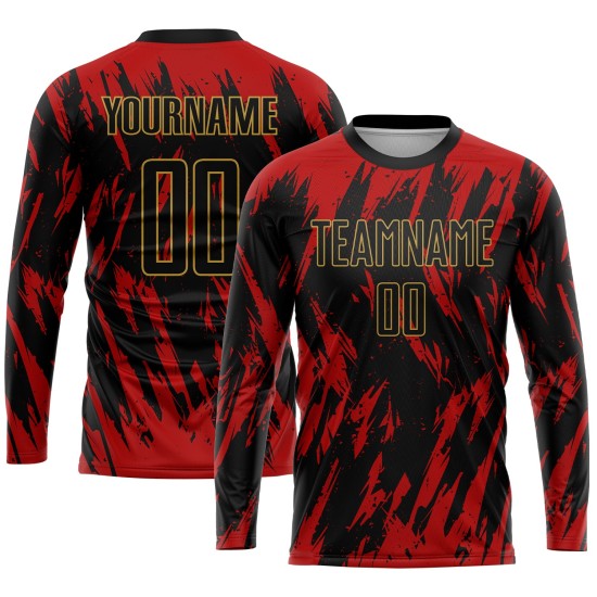 Custom Uniform Black-Old Red Jersey Sublimation Gold Soccer