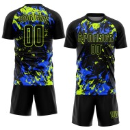 Black Jersey Green-Royal Soccer Neon Uniform Sublimation Custom Black