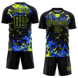 Black Jersey Green-Royal Soccer Neon Uniform Sublimation Custom Black