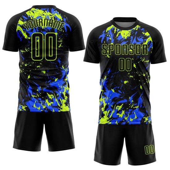 Black Jersey Green-Royal Soccer Neon Uniform Sublimation Custom Black