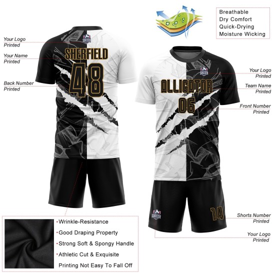 Jersey Soccer Graffiti Black-Old Scratch Sublimation Gold Pattern Uniform Custom