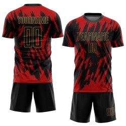 Custom Uniform Black-Old Red Jersey Sublimation Gold Soccer