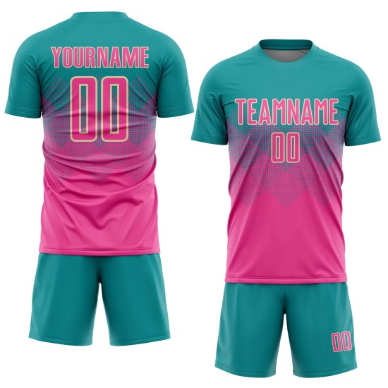 Uniform Teal Custom Soccer Pink-Cream Sublimation Jersey