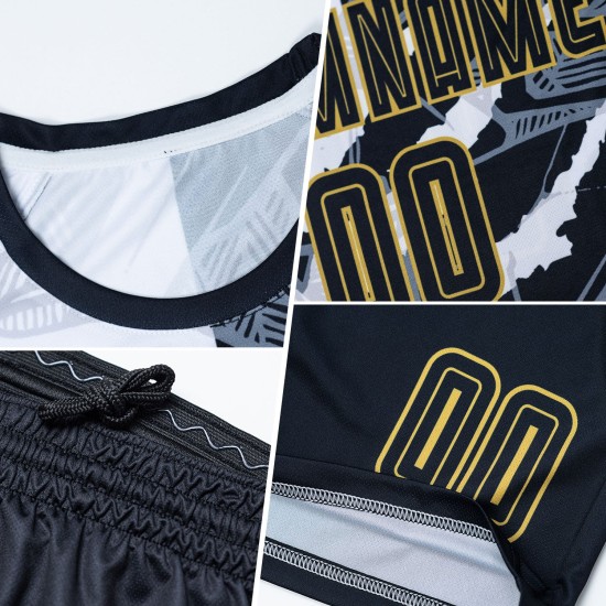 Jersey Soccer Graffiti Black-Old Scratch Sublimation Gold Pattern Uniform Custom