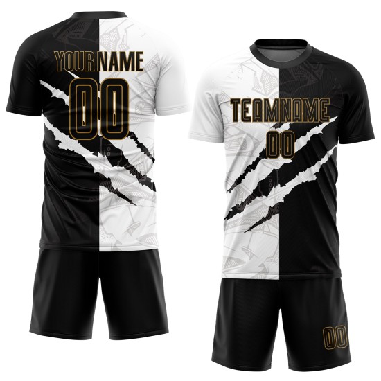 Jersey Soccer Graffiti Black-Old Scratch Sublimation Gold Pattern Uniform Custom