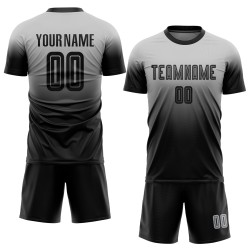 Custom Soccer Black Fashion Sublimation Fade Jersey Uniform Gray