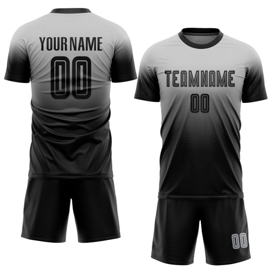 Custom Soccer Black Fashion Sublimation Fade Jersey Uniform Gray