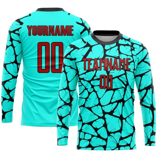 Sublimation Red-Black Soccer Uniform Jersey Aqua Custom