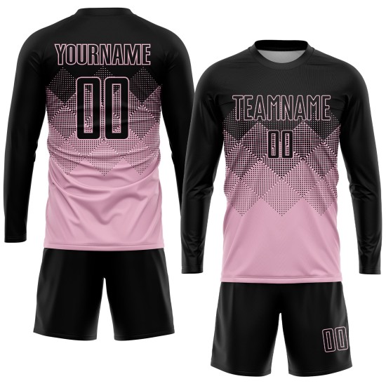 Custom Light Pink Uniform Black Jersey Sublimation Soccer