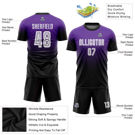 Sublimation Jersey Uniform Purple Fade White-Black Soccer Custom Fashion Sublimation Jersey Uniform Purple Fade White-Black Soccer Custom Fashion