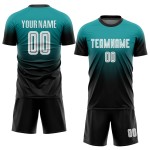 Sublimation Teal Custom Soccer Fashion Uniform White-Black Fade Jersey