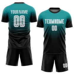Sublimation Teal Custom Soccer Fashion Uniform White-Black Fade Jersey