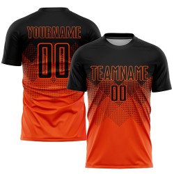 Black Gradient Custom Shape Orange Soccer Jersey Sublimation Square Uniform