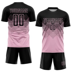 Custom Light Pink Uniform Black Jersey Sublimation Soccer