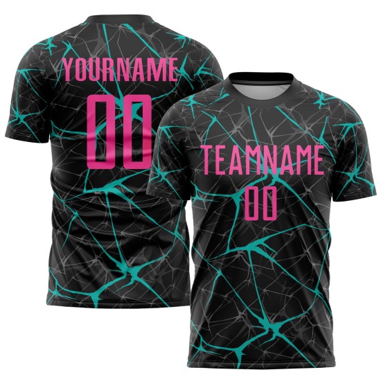 Soccer Black Pink-Aqua Jersey Sublimation Uniform Custom