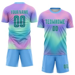 Teal-White Custom Jersey Tie Soccer Uniform Dye Sublimation