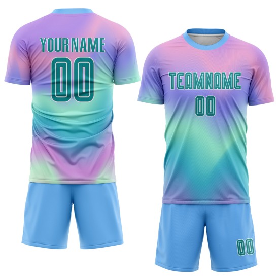 Teal-White Custom Jersey Tie Soccer Uniform Dye Sublimation