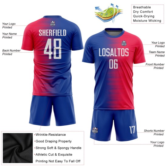 Red Sublimation Custom Uniform Jersey Soccer White-Royal