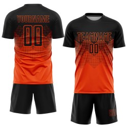 Black Gradient Custom Shape Orange Soccer Jersey Sublimation Square Uniform