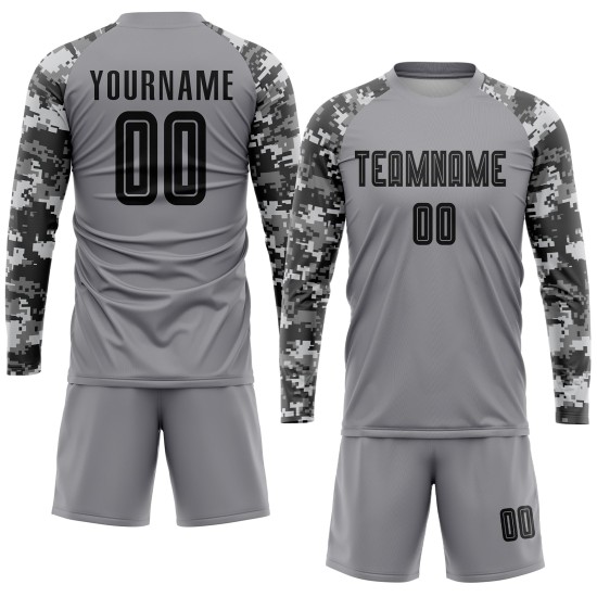 Custom Soccer Sublimation Black-Camo Uniform Jersey Gray