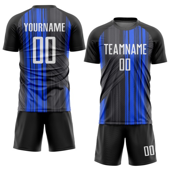 White-Royal Black Sublimation Jersey Soccer Custom Uniform