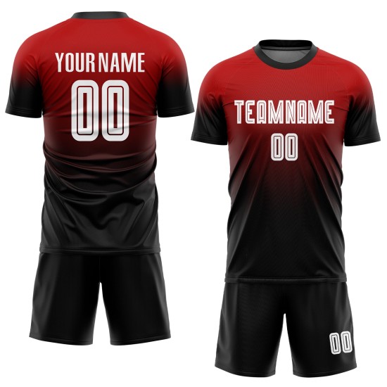 Jersey Soccer Uniform Custom Red Fade Fashion Sublimation White-Black