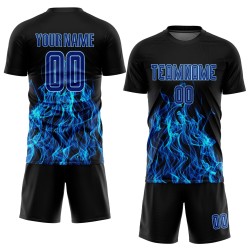 Royal-Light Black Blue Custom Soccer Sublimation Flame Uniform Jersey