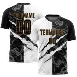 Jersey Soccer Graffiti Black-Old Scratch Sublimation Gold Pattern Uniform Custom