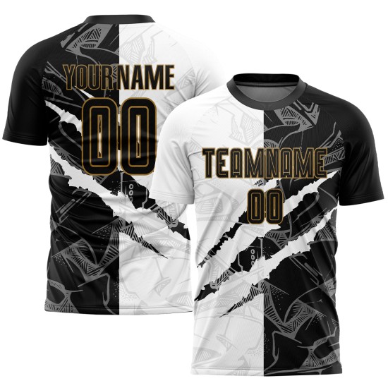 Jersey Soccer Graffiti Black-Old Scratch Sublimation Gold Pattern Uniform Custom