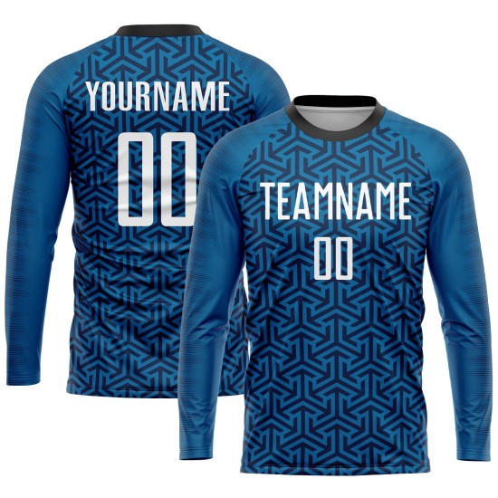 White-Black Blue Soccer Uniform Sublimation Jersey Custom