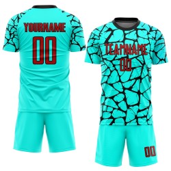 Sublimation Red-Black Soccer Uniform Jersey Aqua Custom