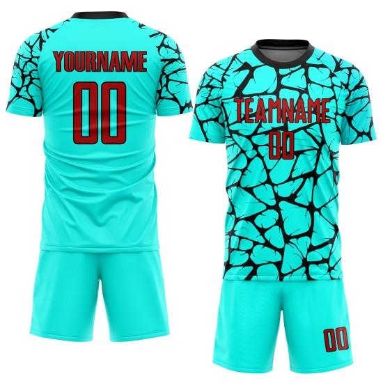Sublimation Red-Black Soccer Uniform Jersey Aqua Custom