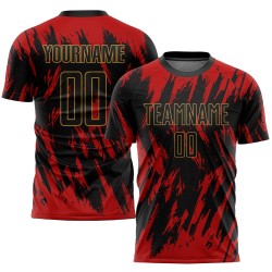 Custom Uniform Black-Old Red Jersey Sublimation Gold Soccer