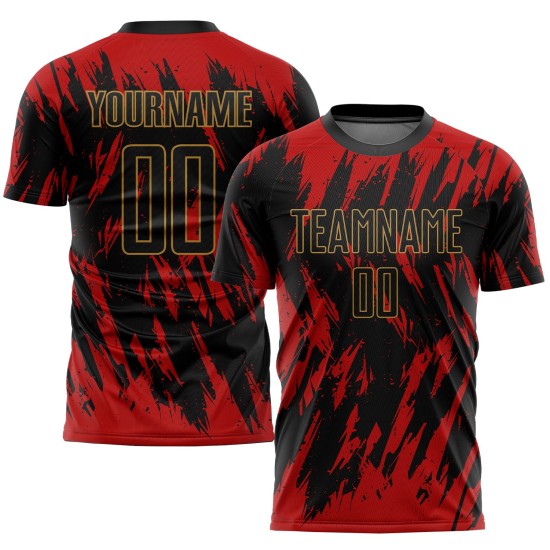 Custom Uniform Black-Old Red Jersey Sublimation Gold Soccer