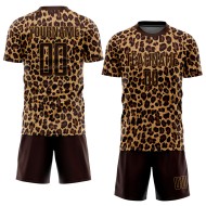Gold Leopard Soccer Uniform Brown Brown-Old Jersey Sublimation Custom