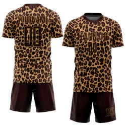 Gold Leopard Soccer Uniform Brown Brown-Old Jersey Sublimation Custom