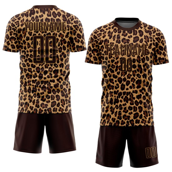 Gold Leopard Soccer Uniform Brown Brown-Old Jersey Sublimation Custom Gold Leopard Soccer Uniform Brown Brown-Old Jersey Sublimation Custom