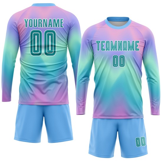 Teal-White Custom Jersey Tie Soccer Uniform Dye Sublimation