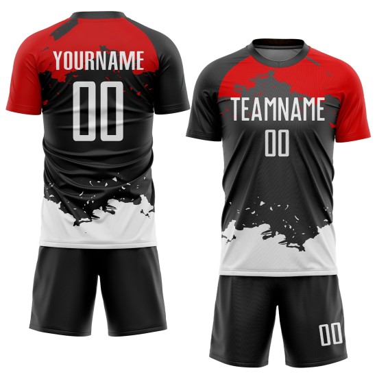 Jersey White-Red Uniform Black Sublimation Soccer Custom