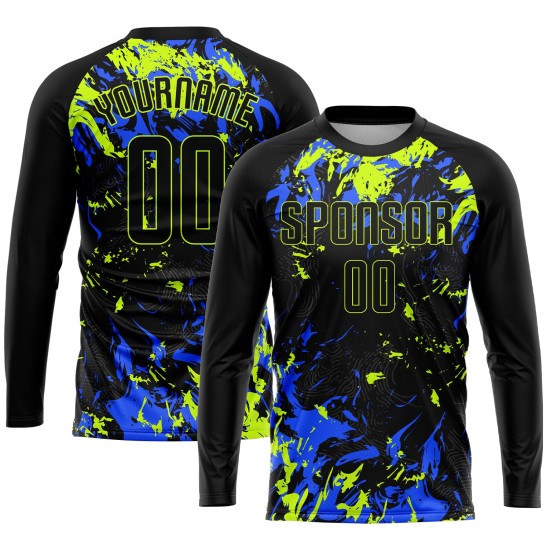Black Jersey Green-Royal Soccer Neon Uniform Sublimation Custom Black