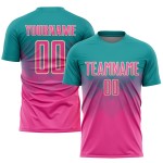 Uniform Teal Custom Soccer Pink-Cream Sublimation Jersey