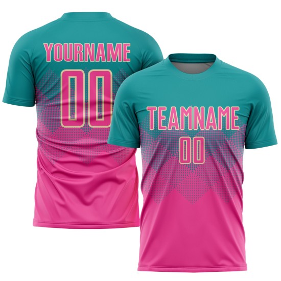 Uniform Teal Custom Soccer Pink-Cream Sublimation Jersey