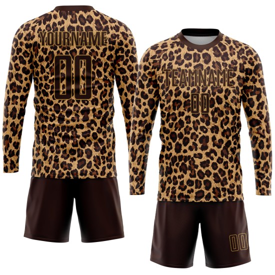 Gold Leopard Soccer Uniform Brown Brown-Old Jersey Sublimation Custom Gold Leopard Soccer Uniform Brown Brown-Old Jersey Sublimation Custom
