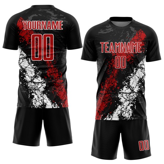 Sublimation Custom Black Red-White Jersey Uniform Soccer