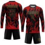 Custom Uniform Black-Old Red Jersey Sublimation Gold Soccer