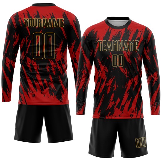 Custom Uniform Black-Old Red Jersey Sublimation Gold Soccer