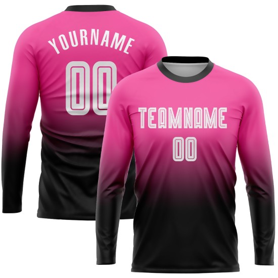 Uniform Custom Fade White-Black Sleeve Jersey Long Sublimation Fashion Soccer Pink