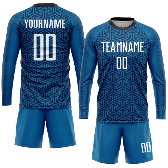 White-Black Blue Soccer Uniform Sublimation Jersey Custom