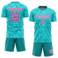 Custom Sublimation Jersey Soccer Aqua Uniform Pink-White